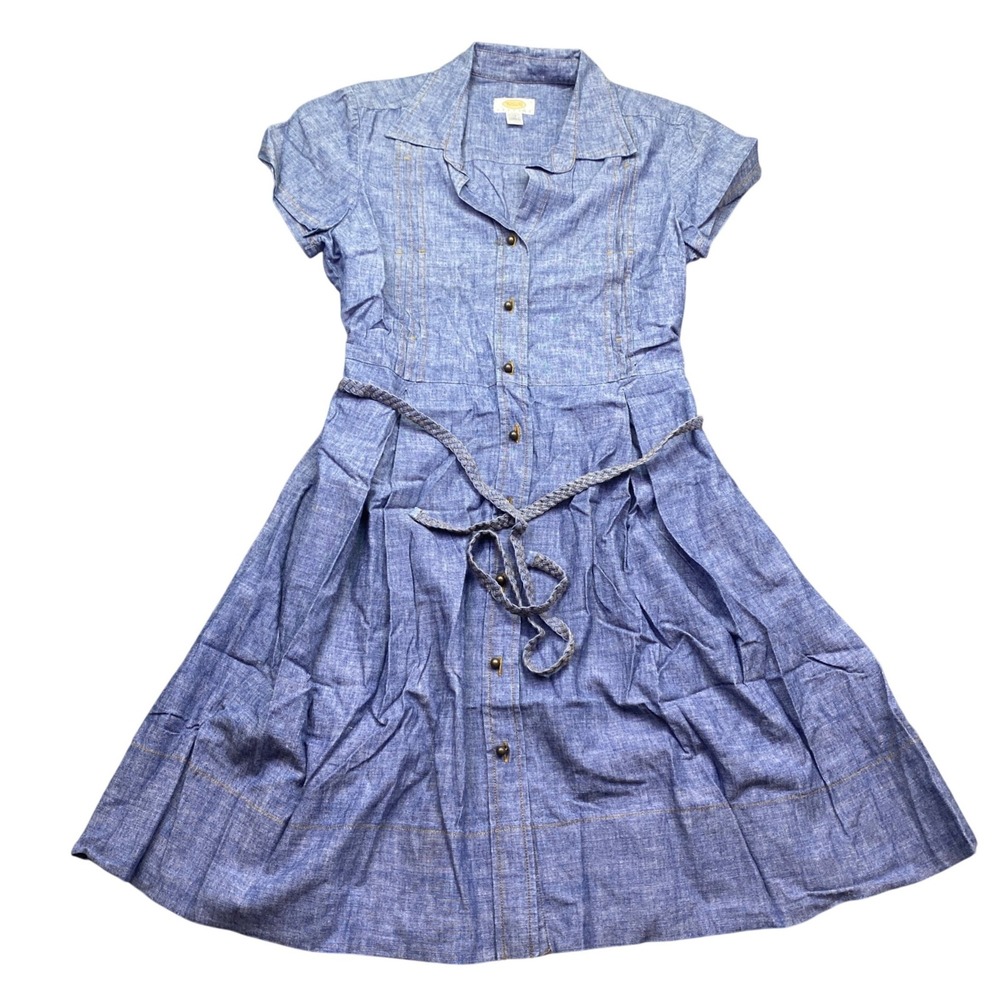 Talbots Petites Blue Chambray Cotton Button Front Dress Size 14P Cottagecore